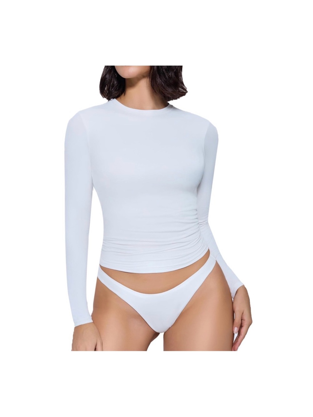 Women’s Long Sleeve White Slim Crewneck Top